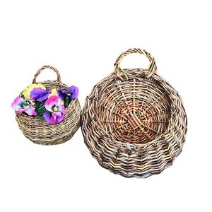 Vintage boho woven hanging baskets